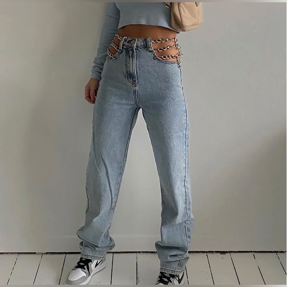 Fashion Nova Chain linked Jean - Light blue wash